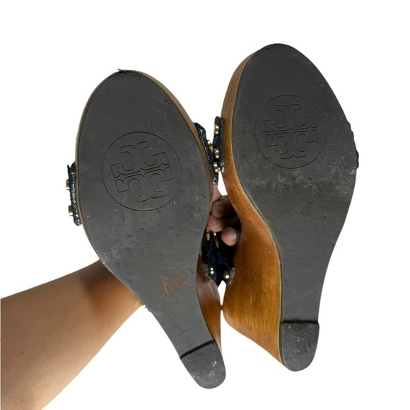 Tory Burch Beckett Denim Wedge Size 9.5 - Picture 10 of 11